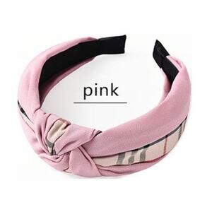 LUXE Pink Top Knot Silk Headband with Nova Check Plaid detail (LHXX006)